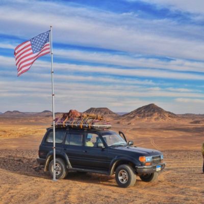 20' Telescopic Aluminum Flag Pole Kit Tire Mount Stand w/ Gold Ball Finial Outdoor