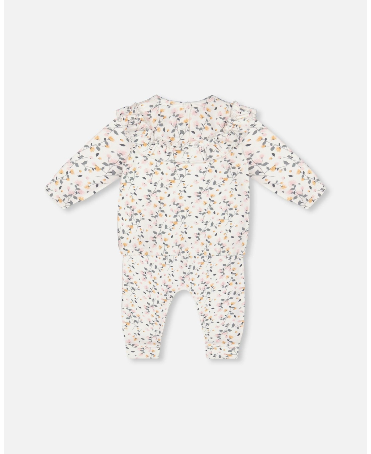 Deux par Deux Baby Girls Baby Printed Organic Cotton Top And Pants Set Cream With Flowers