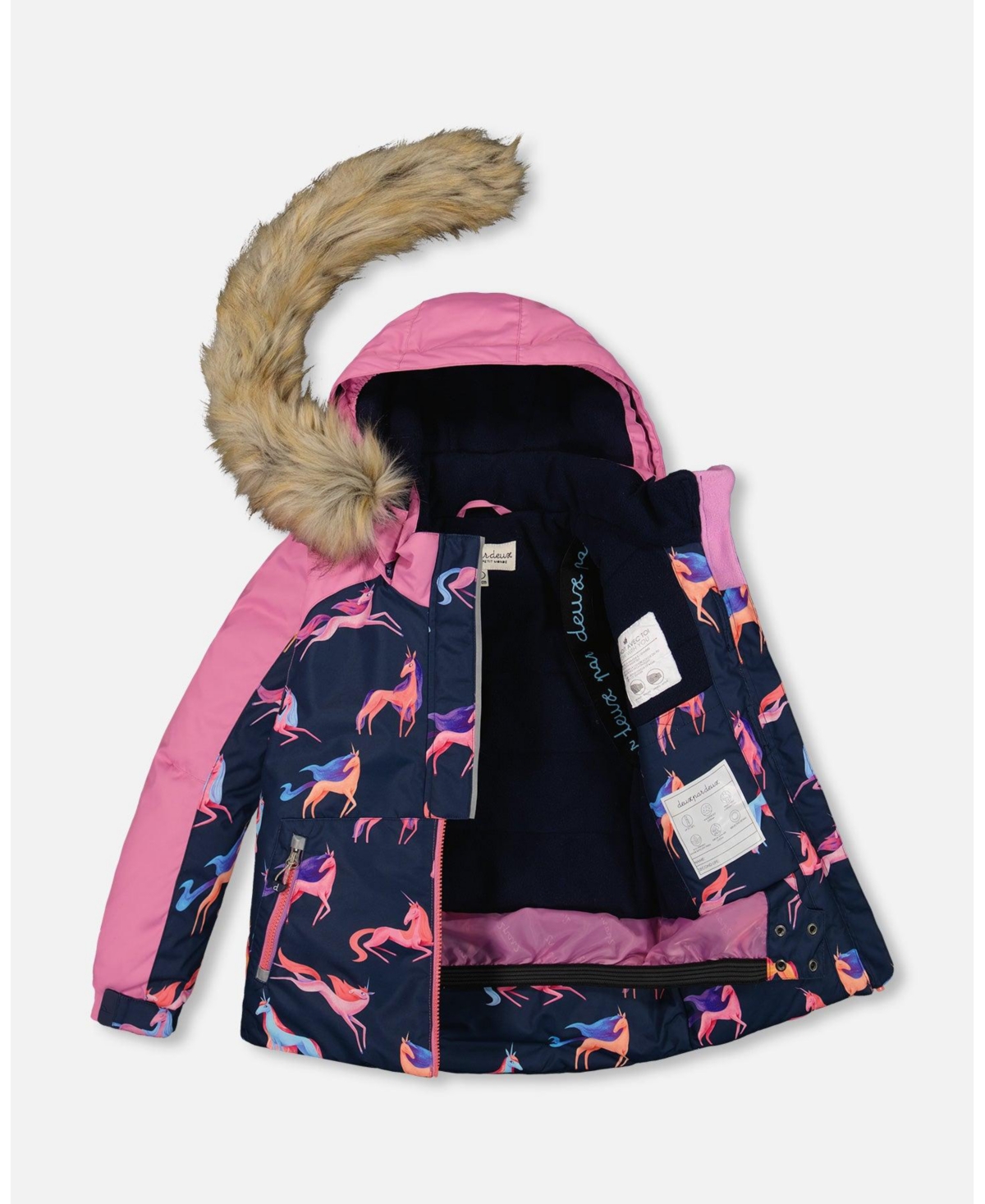 Deux par Deux Big Girls Two Piece Snowsuit- Mauve printed unicorns