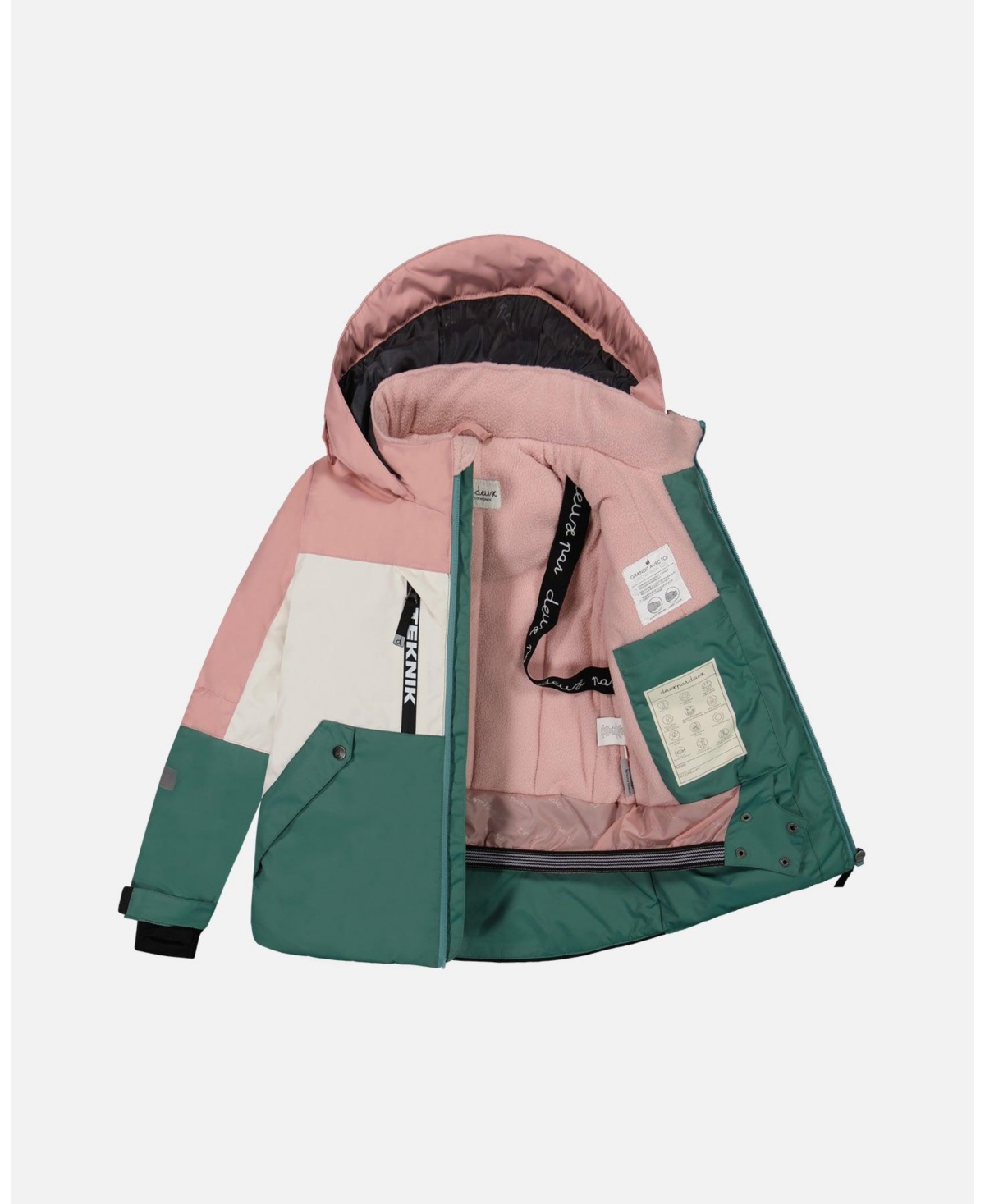 Deux par Deux Toddler Girls Two Piece Technical Snowsuit White And Sage With Dark Grey - white, and sauge with dark