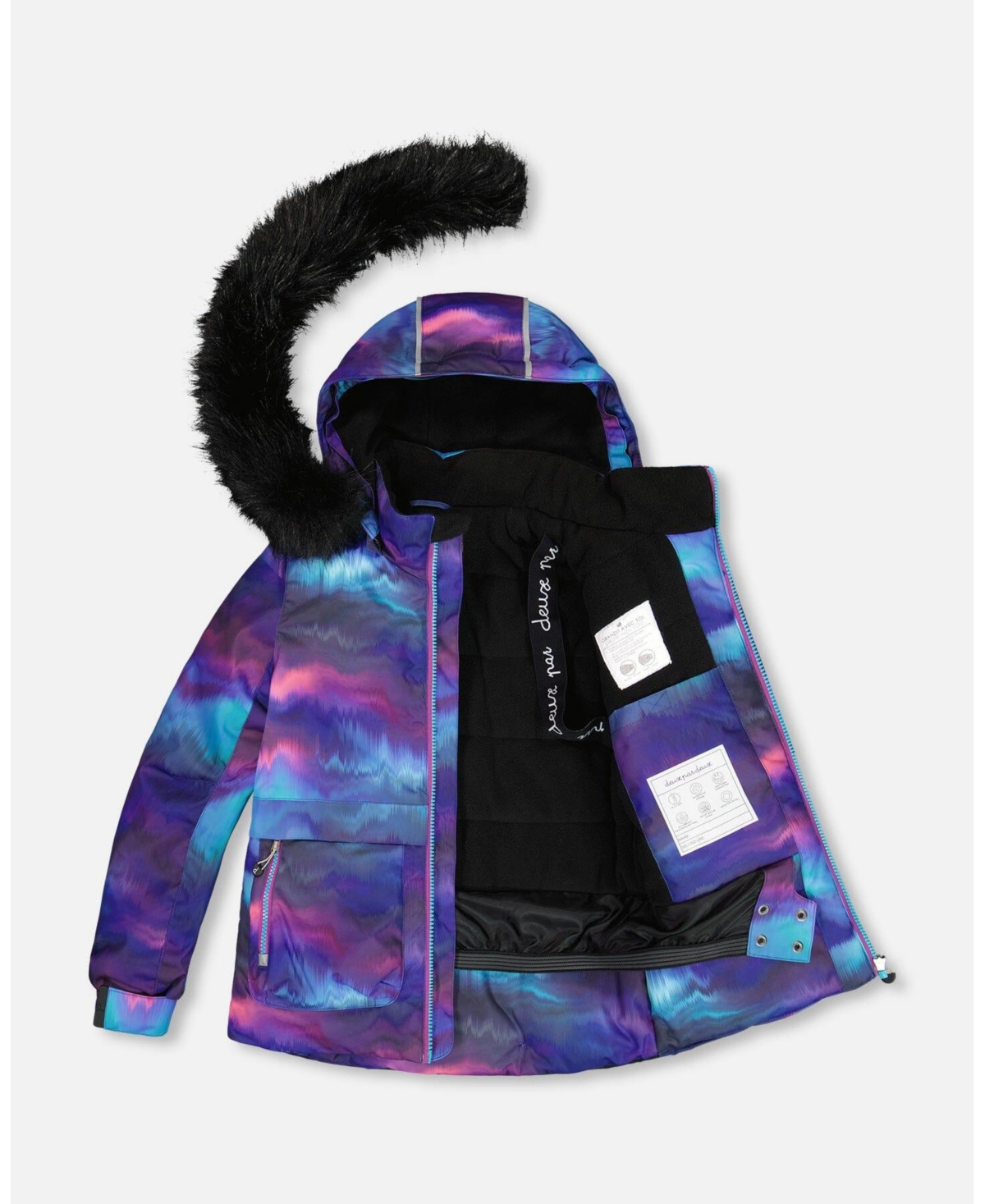 Deux par Deux Toddler Girls Two Piece Snowsuit- Printed purple aurora borealis