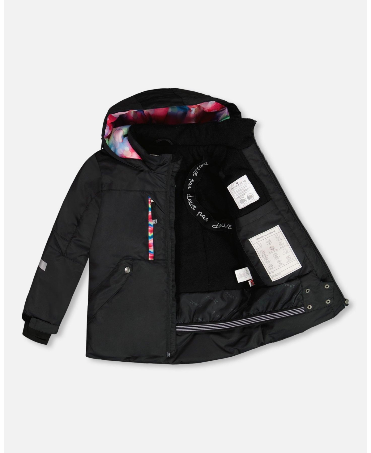 Deux par Deux Toddler Girls Two Piece Technical Snowsuit Black With Printed Bubbles - Black with printed bubbles