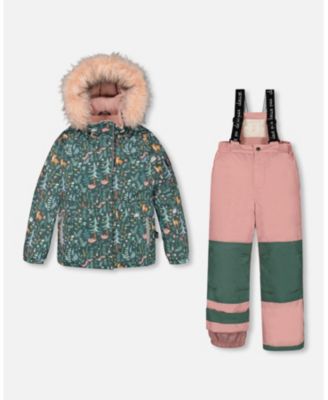Two Piece Snowsuit Silver Pink Printed Woodland Animals