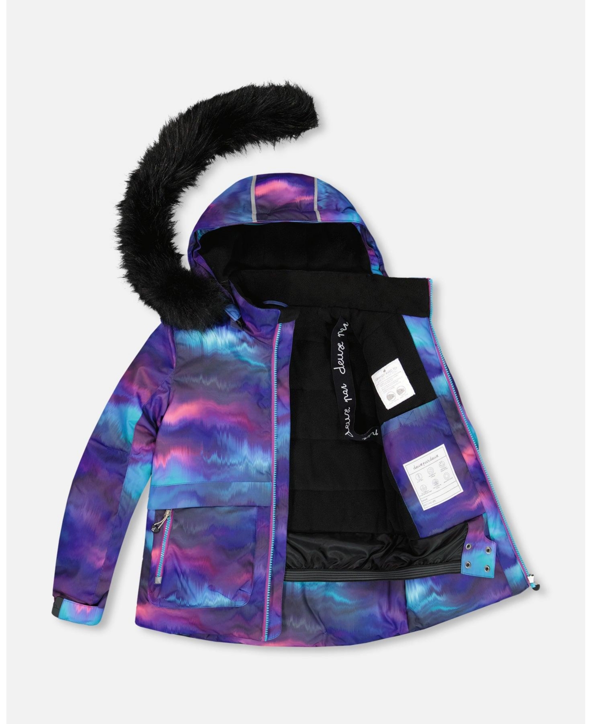 Deux par Deux Big Girls Two Piece Snowsuit Printed Aurora Borealis And Purple - Printed aurora borealis and purple