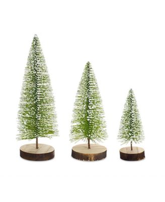 Mini Bottle Brush Holiday Tree With Snowy Accent (Set of 12)