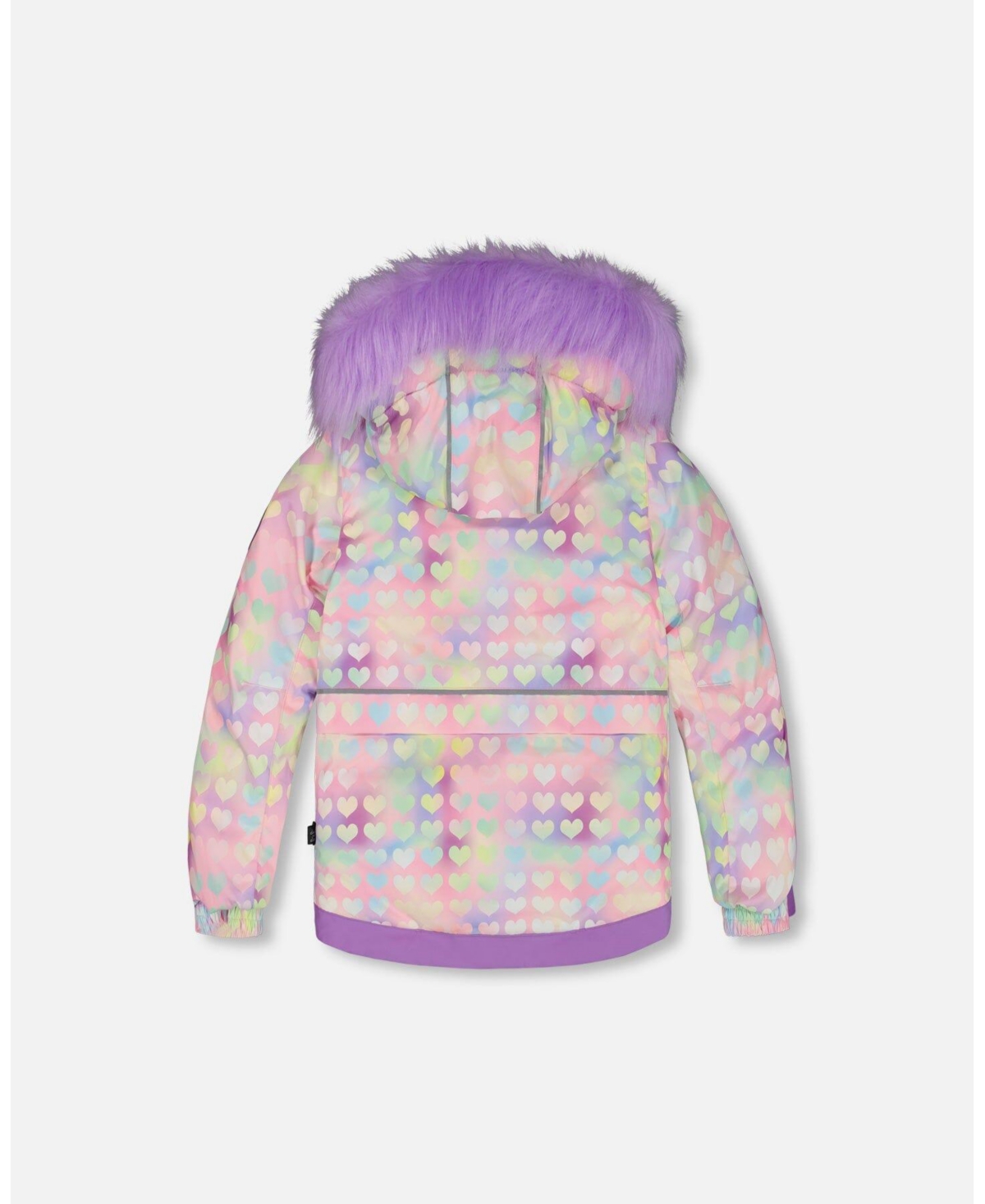 Deux par Deux Big Girls Two Piece Snowsuit Solid Pant Lilac With Jacket Printed Hearts