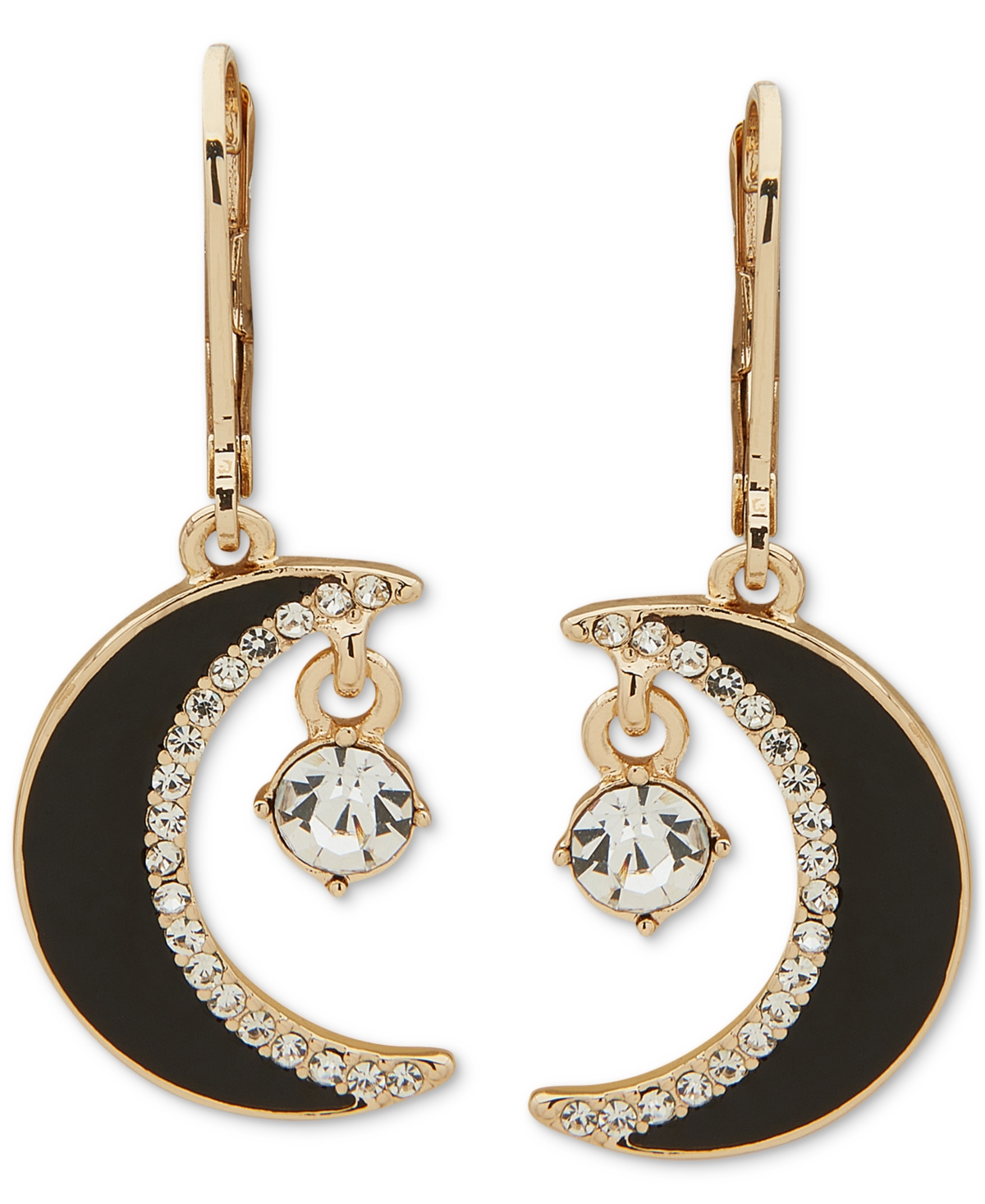Gold-Tone Crystal Moon Drop Earrings - Jet