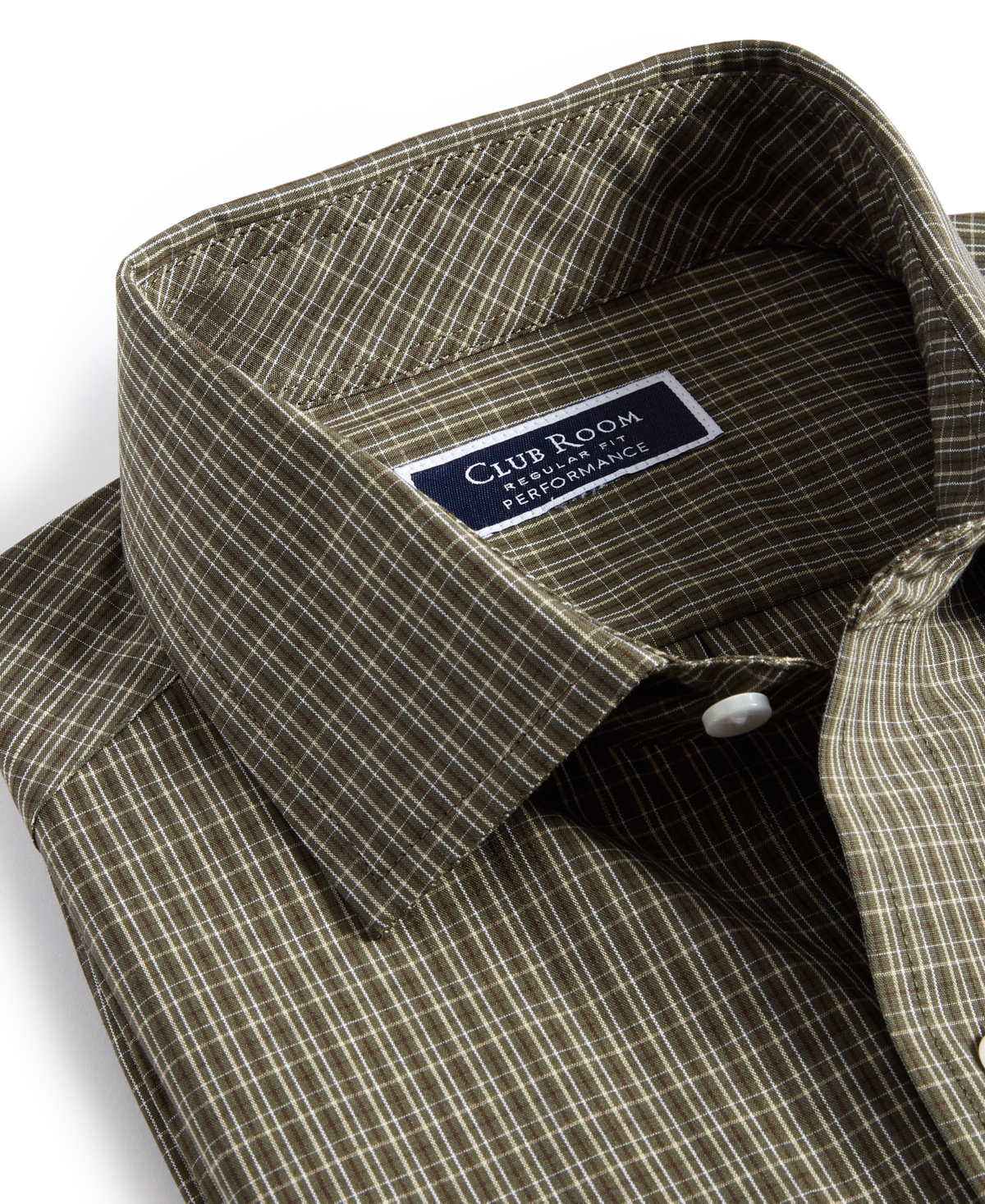 Club Room Men's Nano Check Dress Shirt, Created for Macy's -khaki