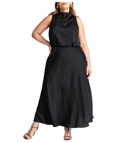 Женское платье ELOQUII Draped Satin Maxi, цвет: Чёрный оникс