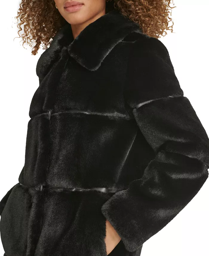Women's Faux-Leather Trim Faux-Fur Coat - thumbnail 5