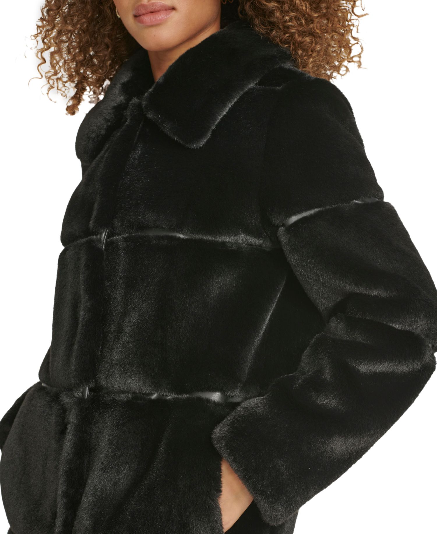 Women's Faux-Leather Trim Faux-Fur Coat