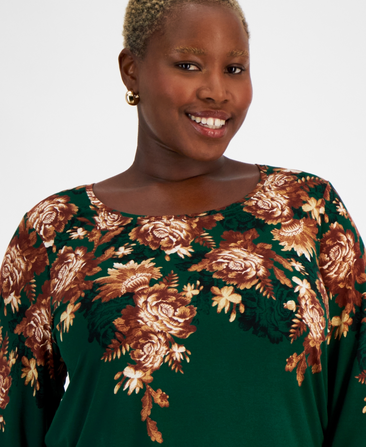 Jm Collection Plus Size Baroque Cascade 3/4-Sleeve Top, Created for Macy's