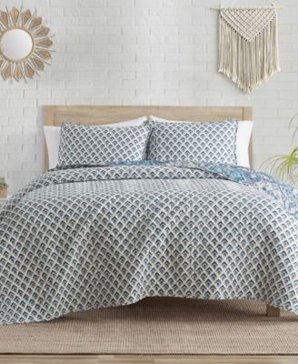 White Denim Medallion Reversible 2-Pc. Quilt Set, Twin