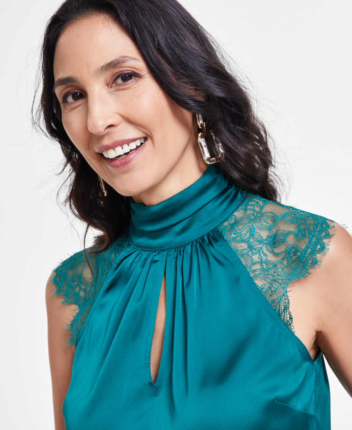 I.n.c. International Concepts Women's Sleeveless Lace Detail Blouse, Created for Macy's