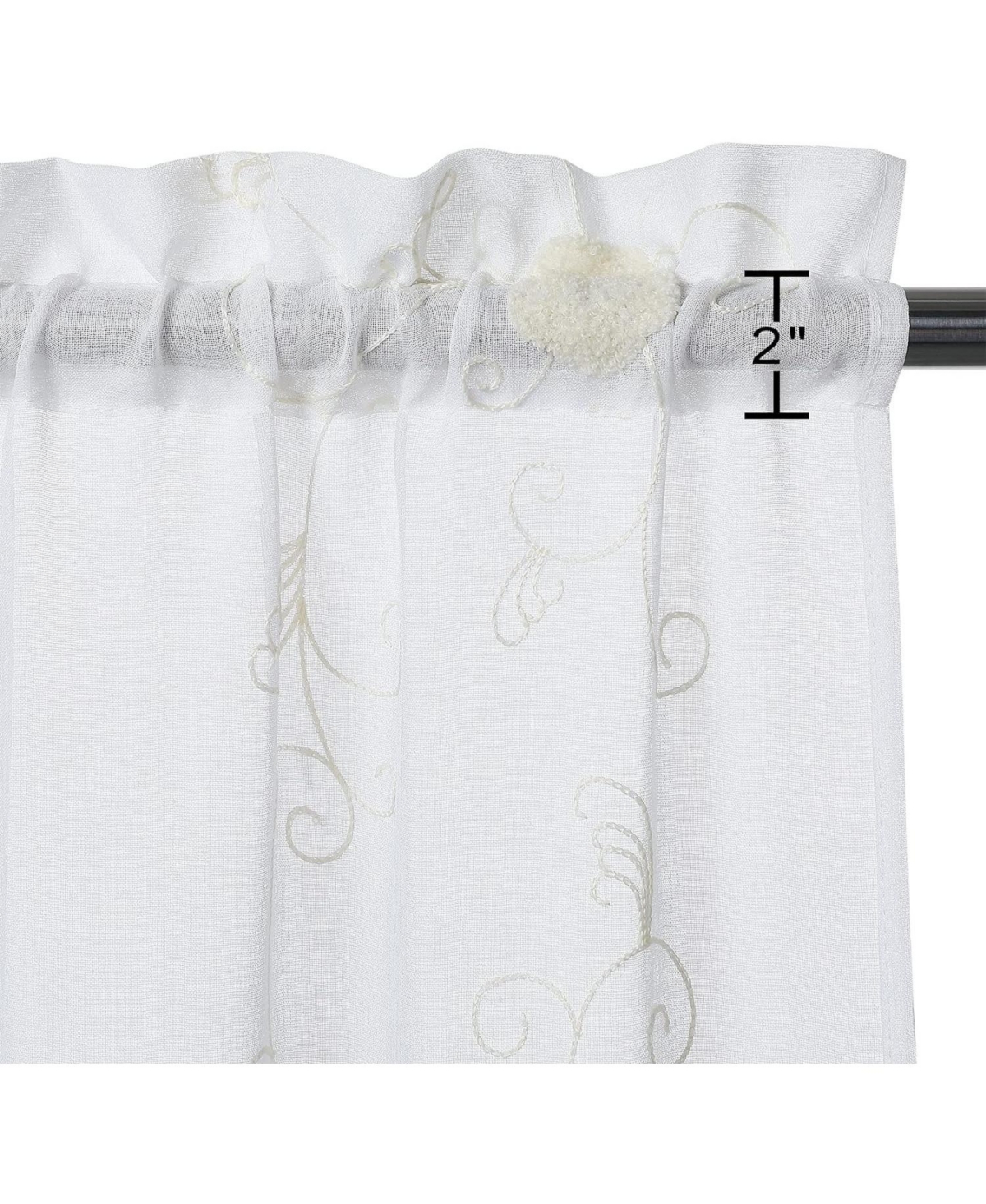Caromio Floral Embroidered Voile Sheer Kitchen Tier Curtain Pair, 52