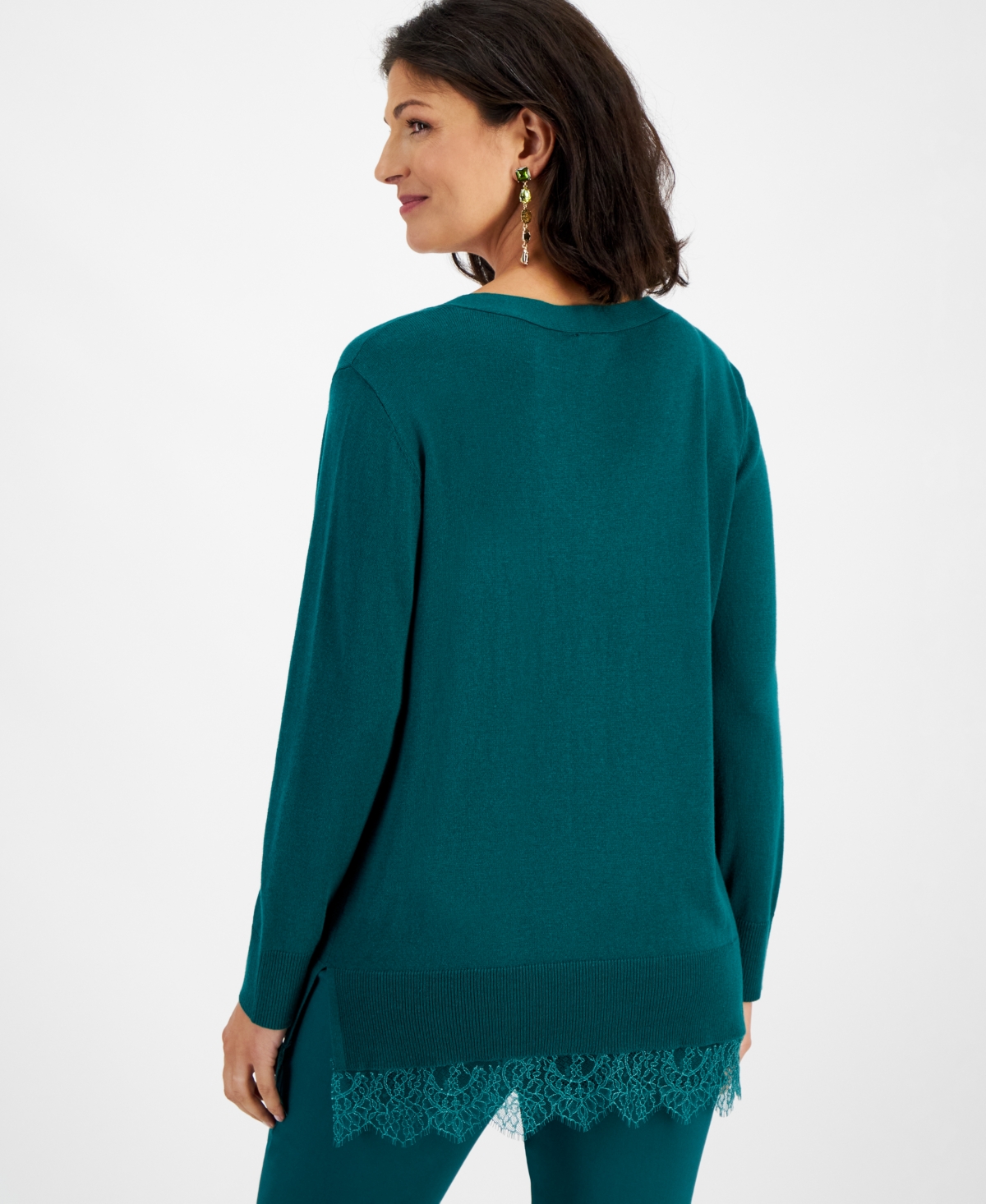 Inc International Concepts Women's Lace-trim Tunic Sweater, Created For Macy's
