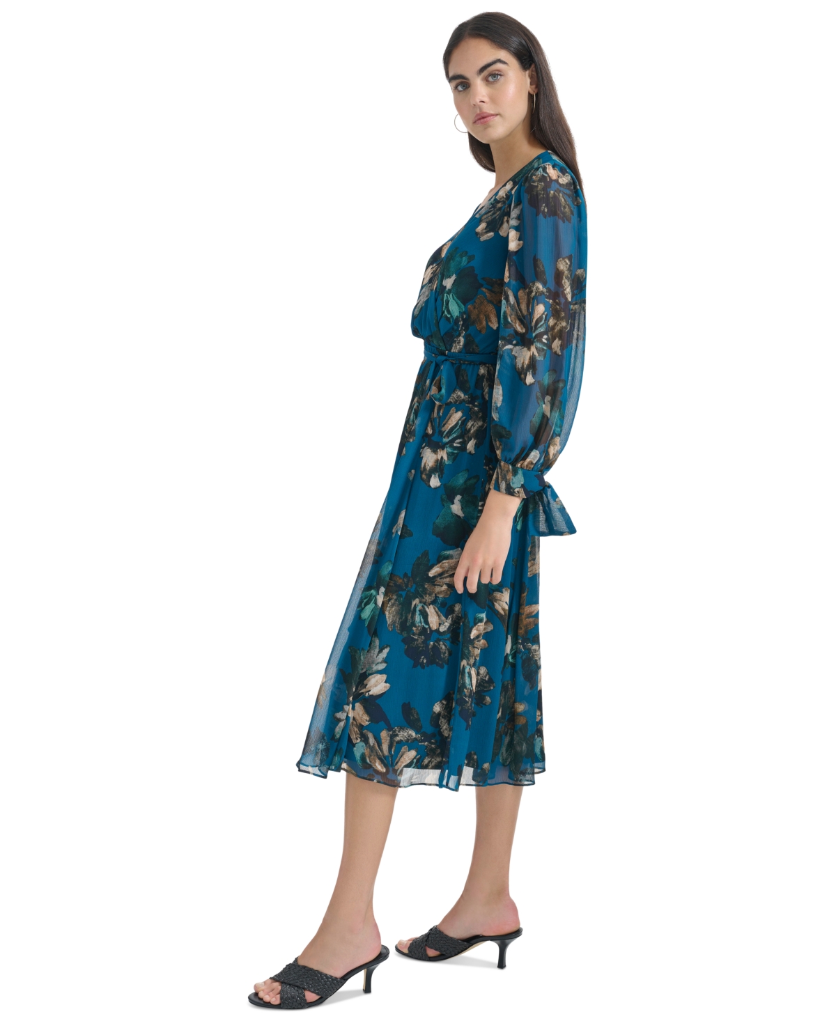 Calvin Klein Petite Printed Faux-Wrap A-Line Midi Dress