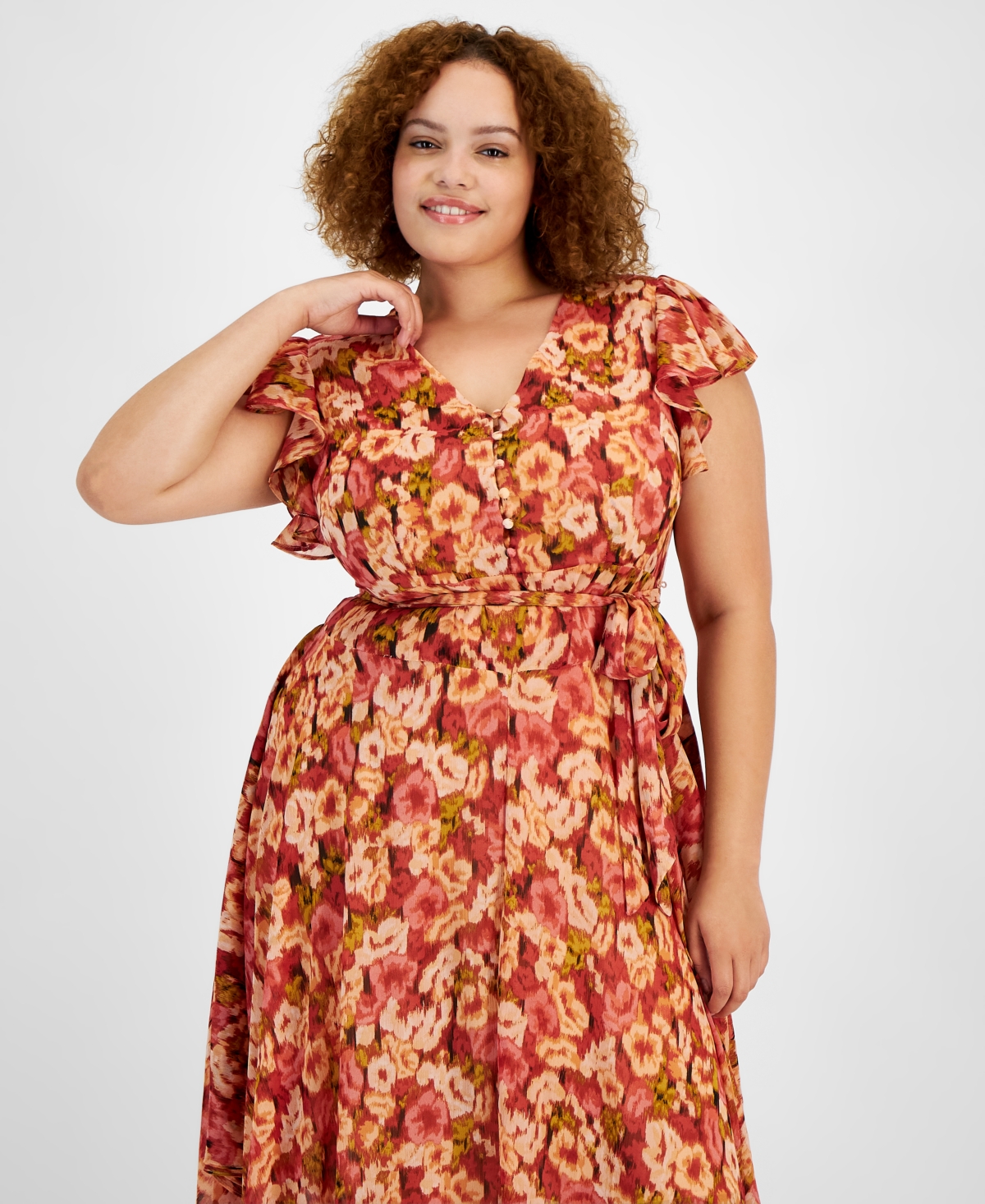 Vince Camuto Plus Size Printed Asymmetric-Hem Dress