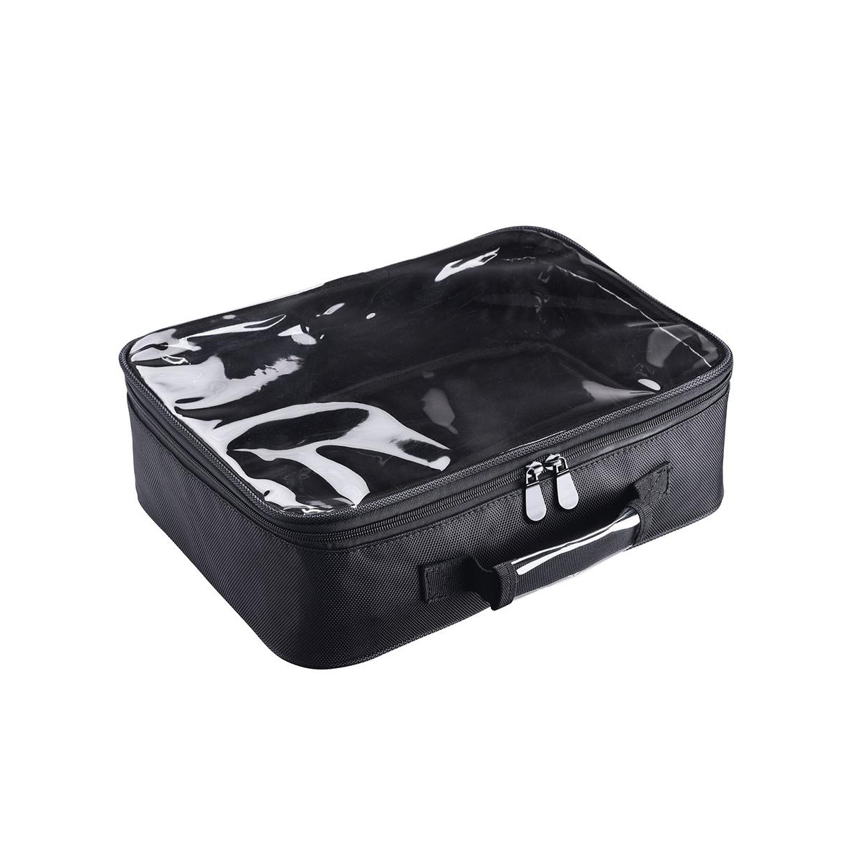 420D Clear Nylon Makeup Travel Toiletry Bag Portable Cosmetic Storage Organizer L - Black