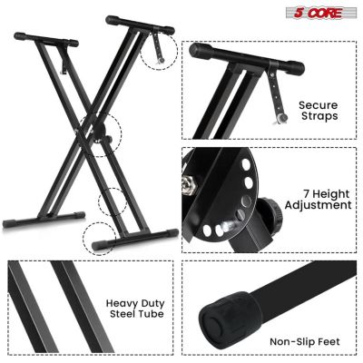 Piano Stand Double Braced Adjustable Keyboard Stands Metal X Style On Stage Keyboard Seat Durable & Sturdy Easy To Assemble - KS 2X BLK