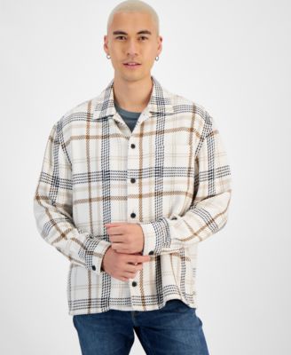 Men's August Long Sleeve Button-Front Plaid Overshirt, Created for Macy's