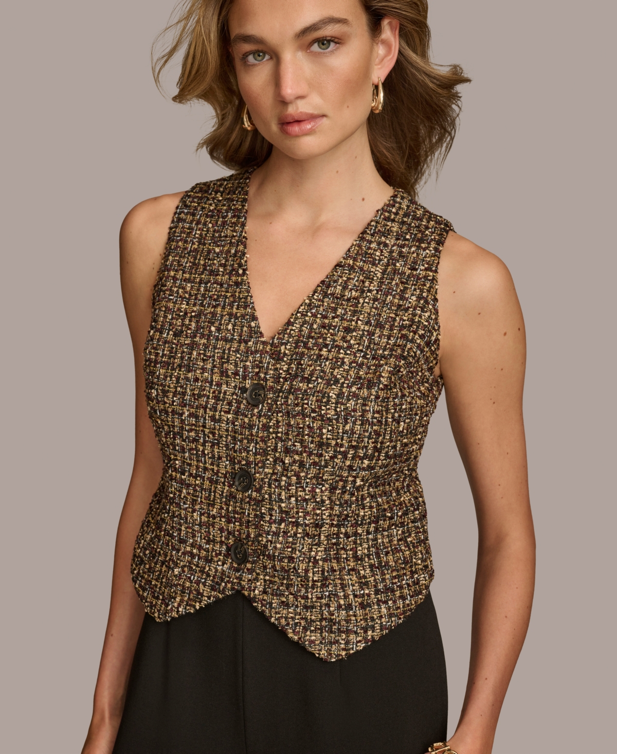 Donna Karan Women's Tweed-bodice Wide-leg Jumpsuit In Elderberry