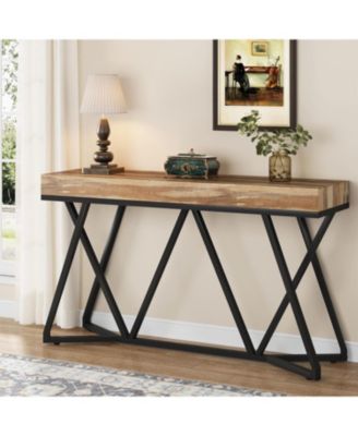 55 Inches Console Table, Farmhouse Sofa Table Wood Entryway Table with Unique Metal Base, Behind The Couch Table Foyer Table, Accent Table for Hallway, Living Room, Entrance