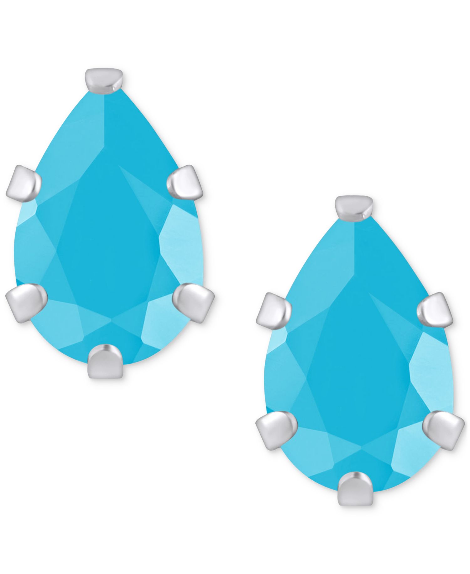 Turquoise Pear Solitaire Six Prong Stud Earrings in 14k Gold