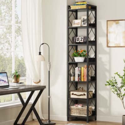 78.7 Inch Extra Tall Narrow Bookshelf, 8 Tier Bookcase for Small Spaces, Freestanding Display Shelves