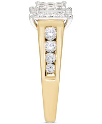 Diamond Princess & Round Square Halo Cluster Ring (1 ct. t.w.) in 14k Two-Tone Gold