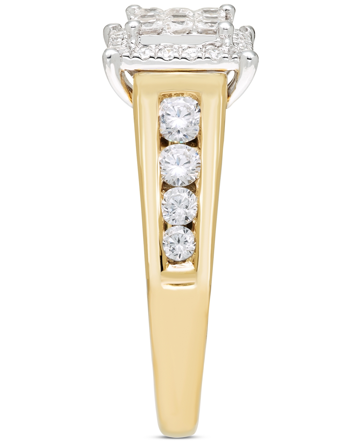 Diamond Princess & Round Square Halo Cluster Ring (1 ct. t.w.) in 14k Two-Tone Gold