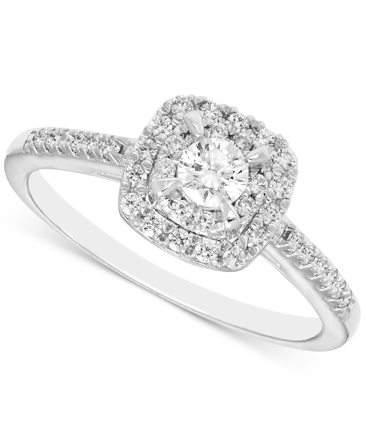 Macy's Diamond Double Halo Engagement Ring (3/8 Ct. T.w.) In 14k White Gold In White Gold