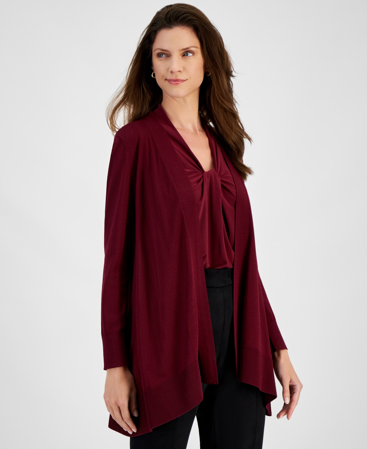 Kasper Petite Open-Front Long Sleeve Cardigan