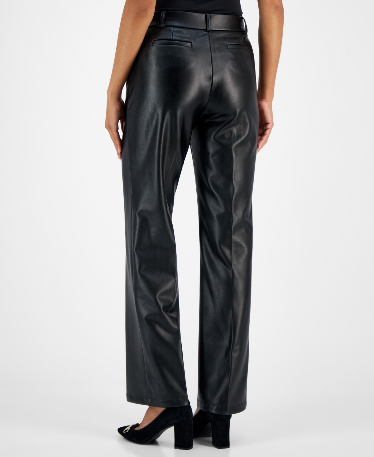 Kasper Women's Faux-Leather Faux-Fly Pants