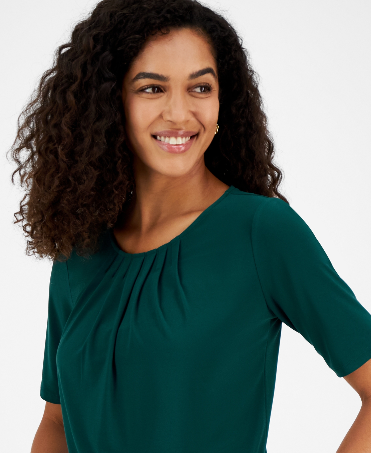 Kasper Women's Pleat Neck Knit Top, Regular & Petite In Green