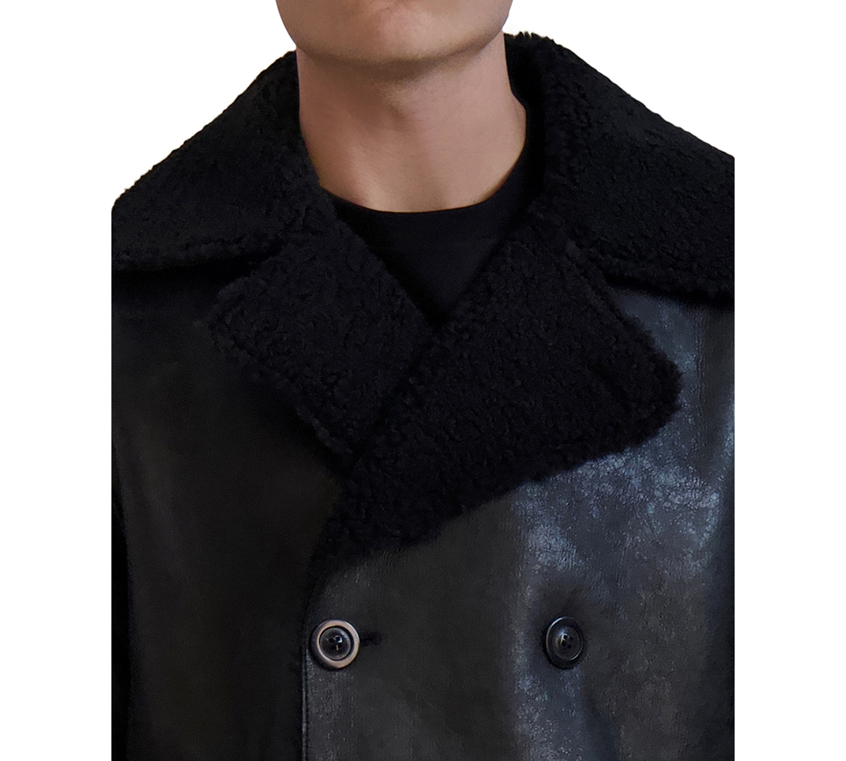 Karl Lagerfeld Men's Faux-shearling Double-breasted Car Coat In Black