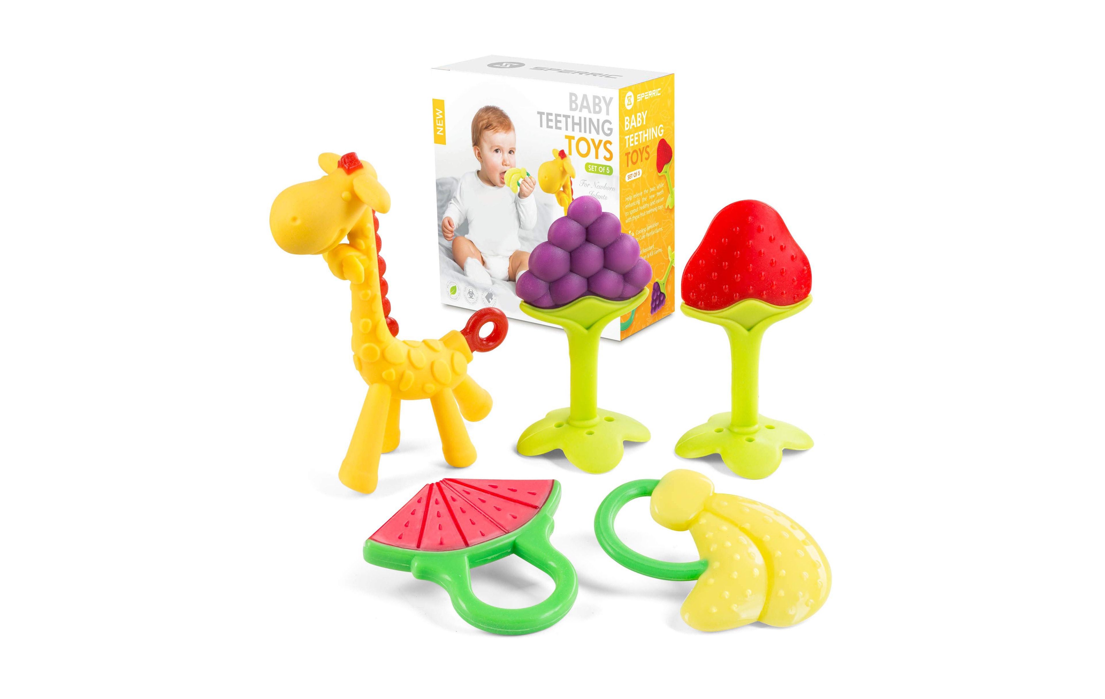 Sperric Baby Teething Toys for Newborn (5-Pack) Freezer Safe Bpa Free Infant and Toddler Silicone Teethers Soothe Babies Gums, Perfect Baby Gift