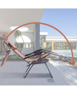 Folding Recliner Zero Gravity Lounge Chair W/ Shade Canopy Cup Holder Brown