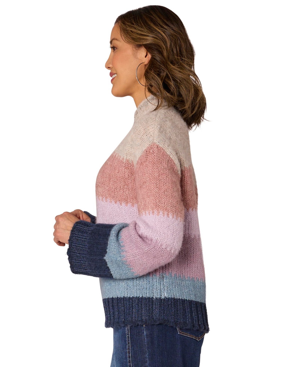 Democracy Women's Multicolored Stripe Sweater -Navy Multi