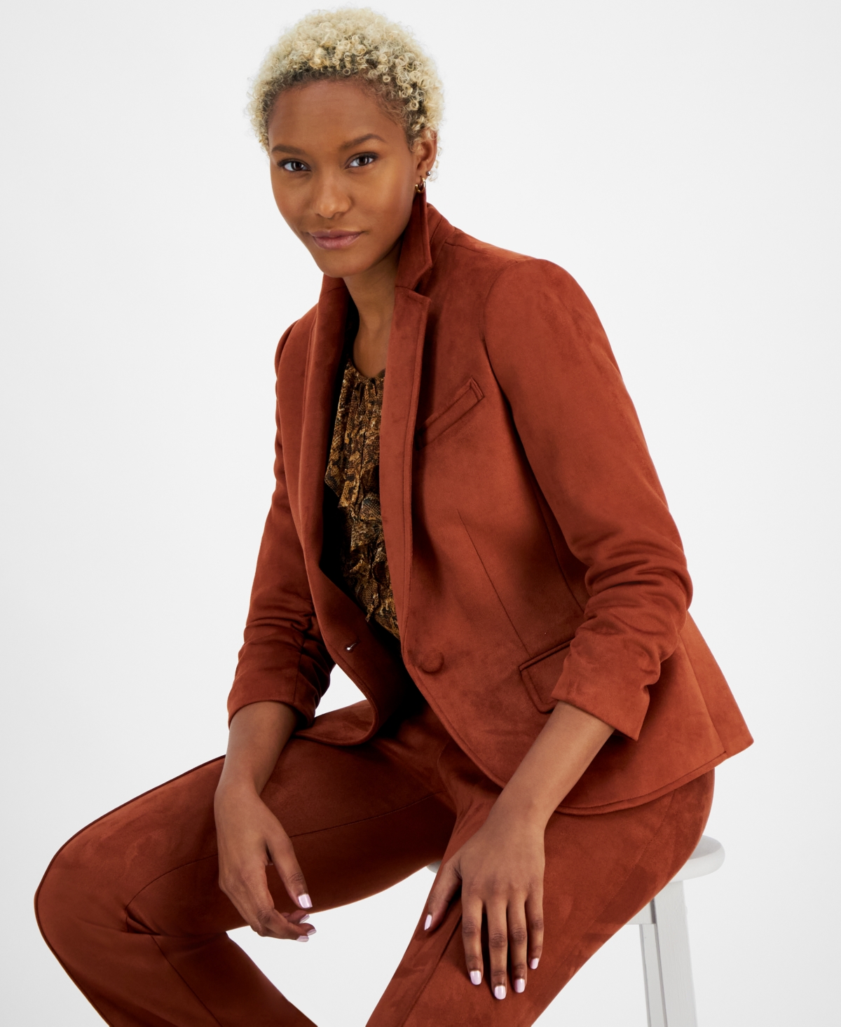 Bar Iii Women's Scuba Faux Suede One-Button Blazer, Created for Macy's