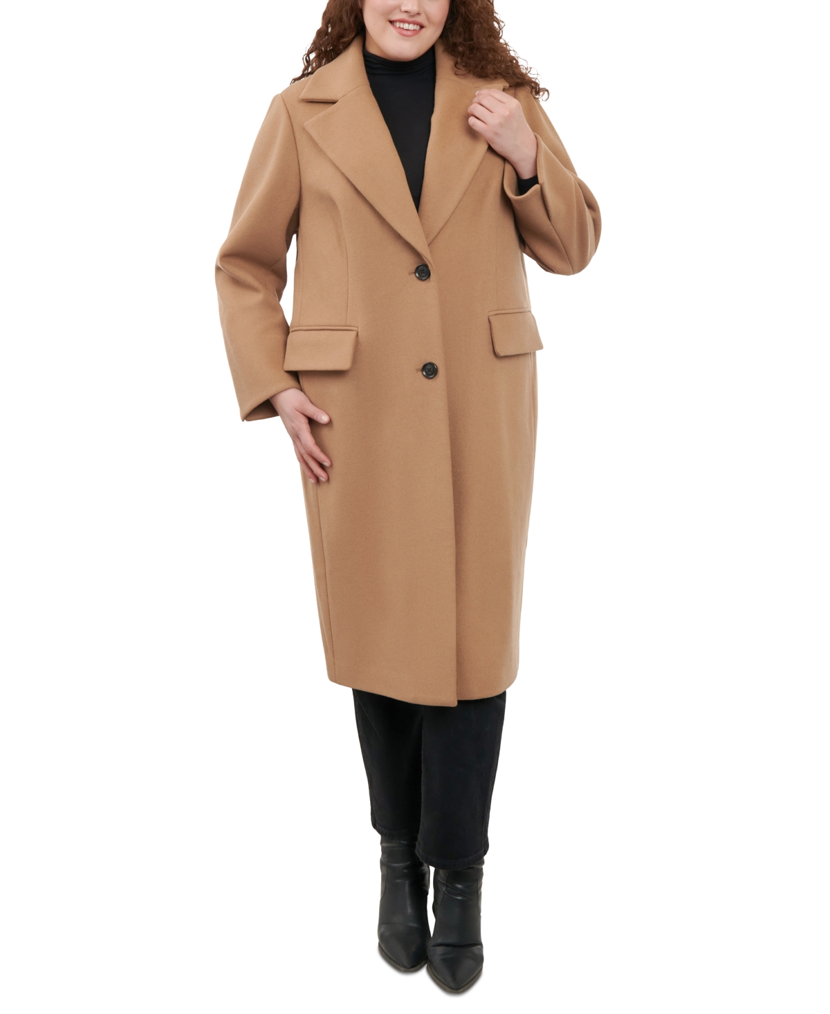 Michael Michael Kors Plus Size Single-Breasted Coat, Created for Macy's - Dark Camel