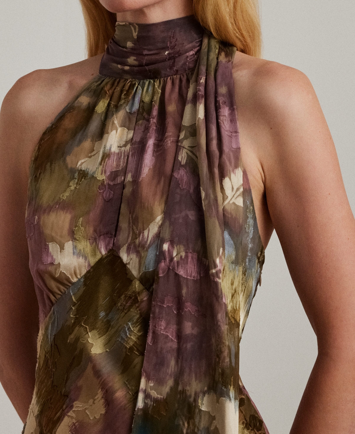 Lauren Ralph Lauren Women's Floral Satin Halter Gown