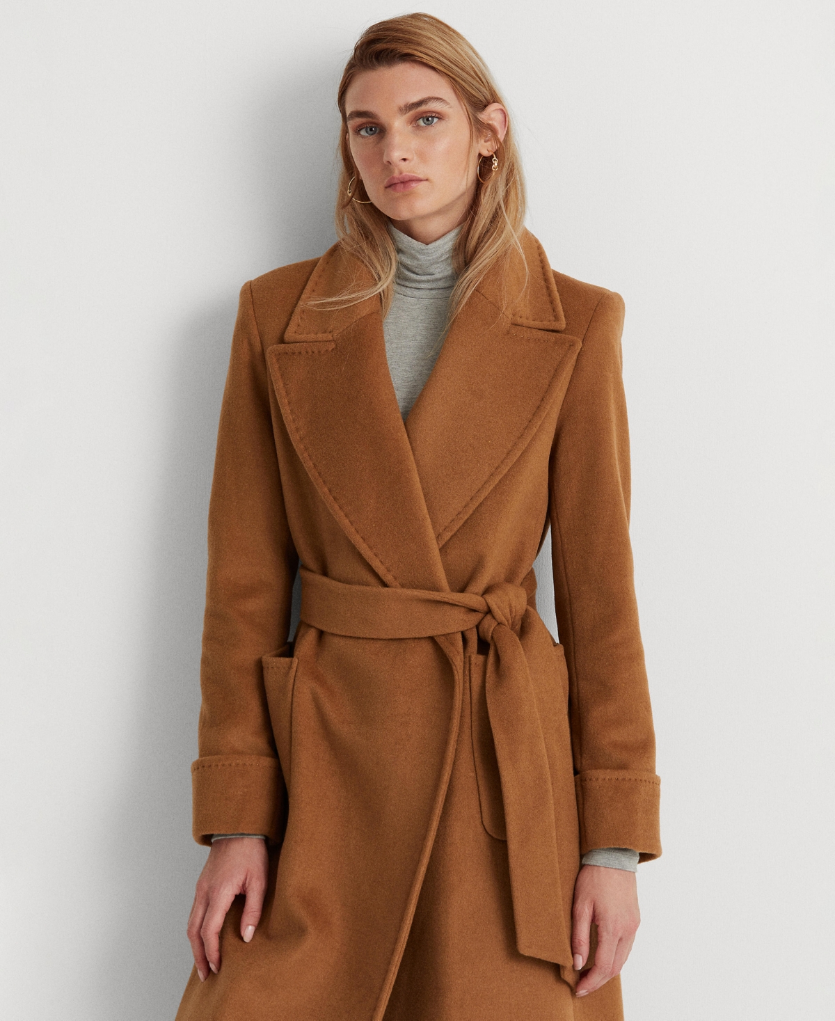Women's Wool-Blend Belted Wrap Coat - Light Heather