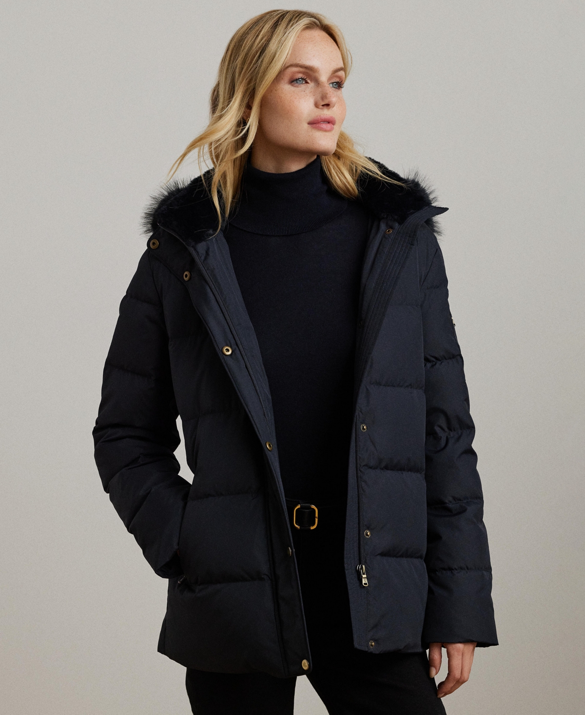 Women's Faux-Fur Hooded Puffer Coat - Dk Navy
