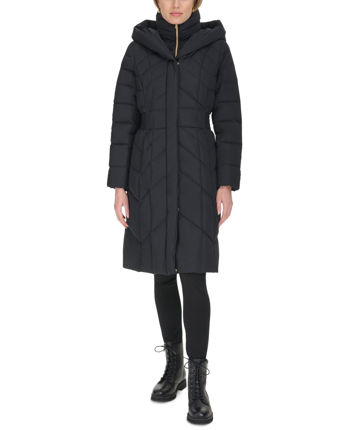 Женская куртка Cole Haan Bibbed Hooded Puffer, цвет: Чёрный — фото 3