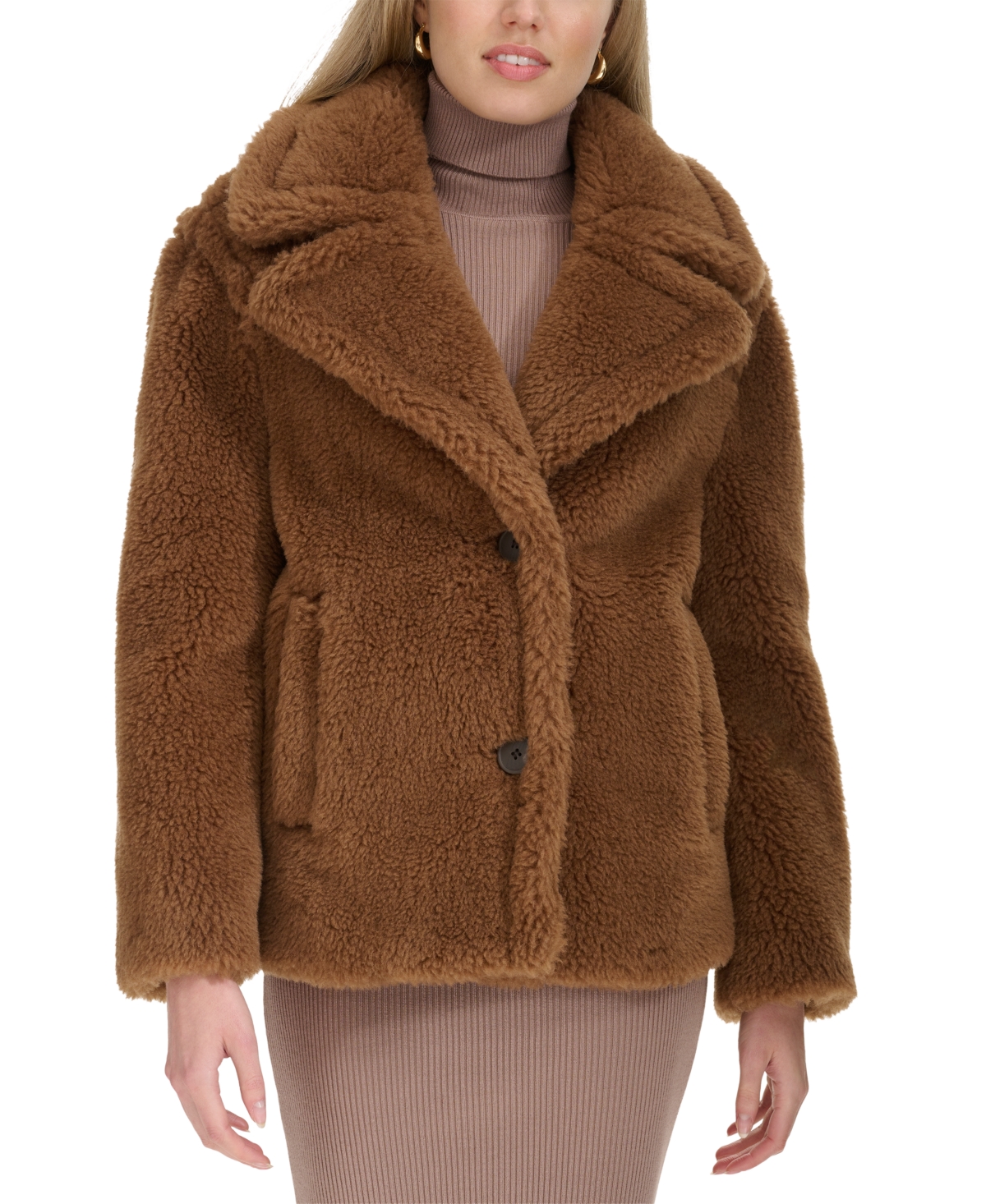 Cole Haan Teddy Wool Blend Faux Fur Jacket In Toffee