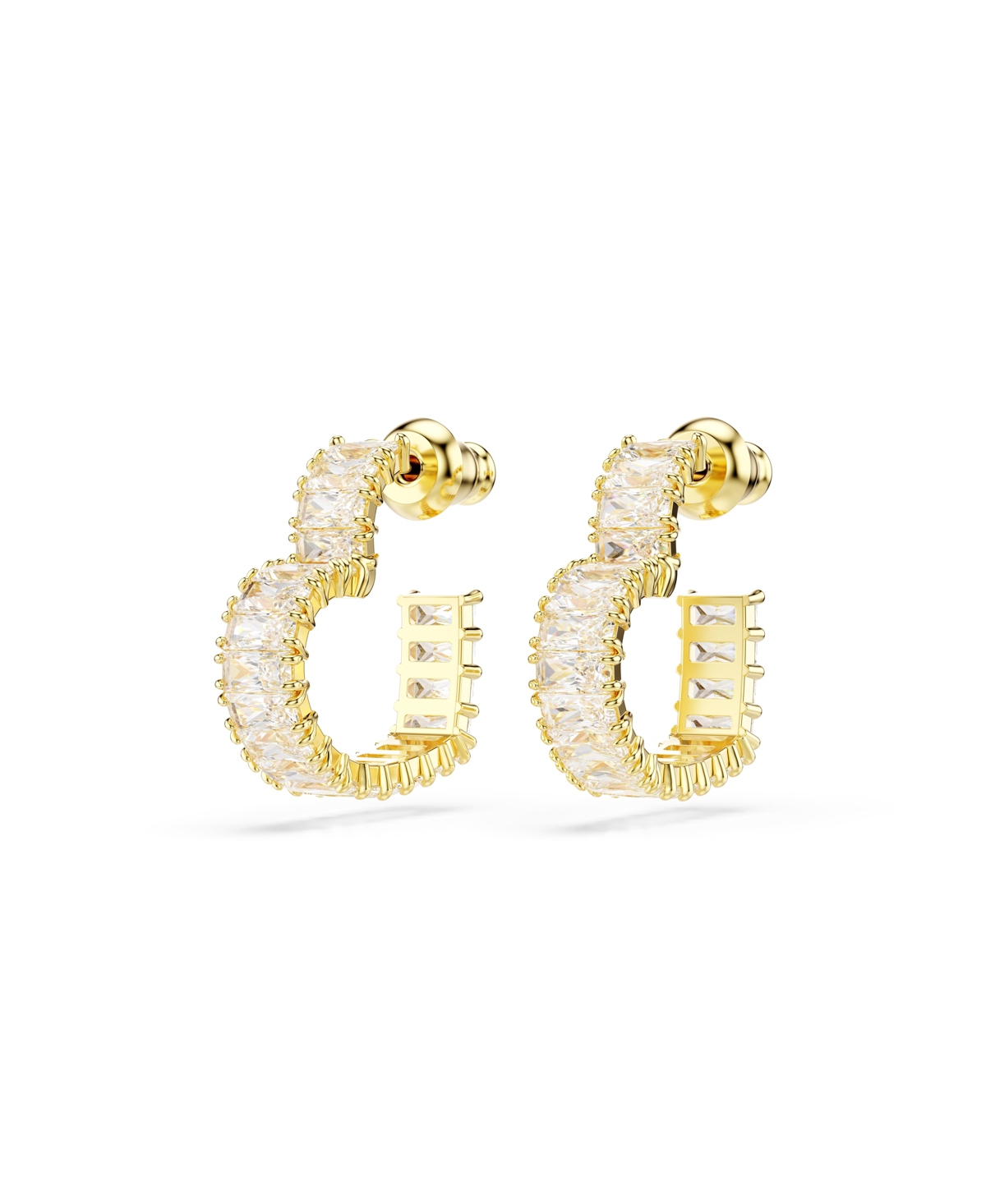 Swarovski Baguette Cut, Heart, Small, White, Gold-tone Plated Atrix Hoop Earrings In Gold