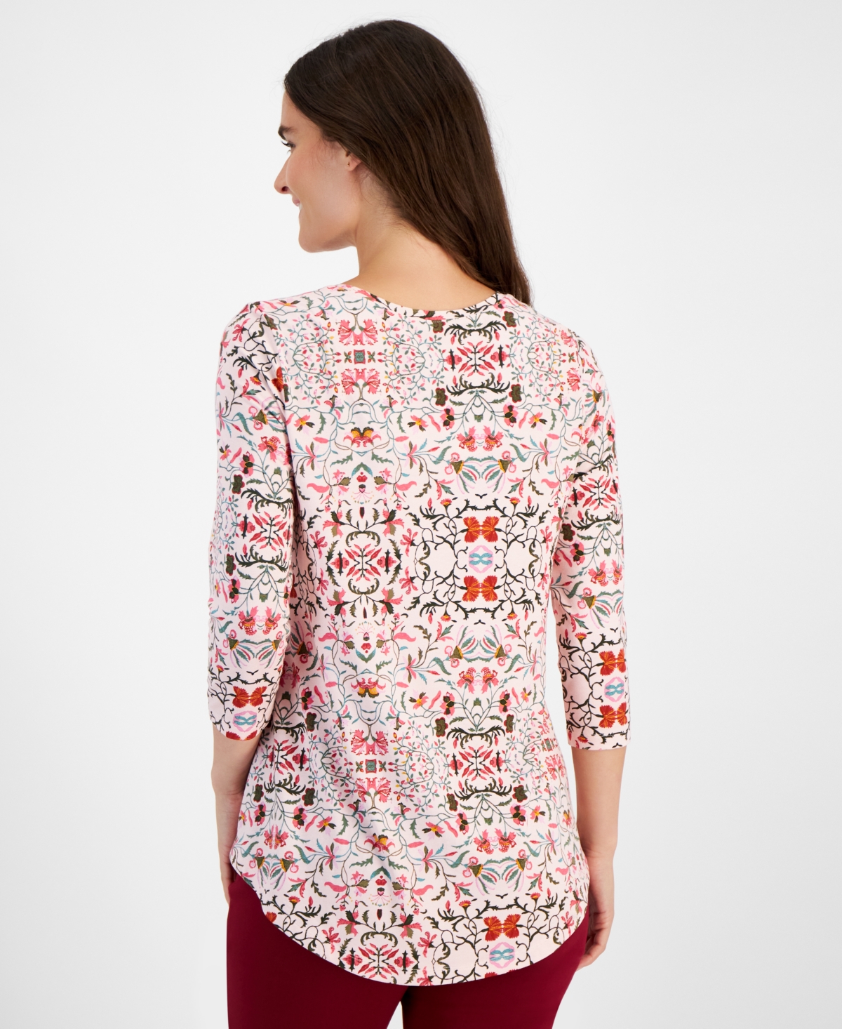 Jm Collection Petite Vintage Trellis 3/4-Sleeve Top, Created for Macy's