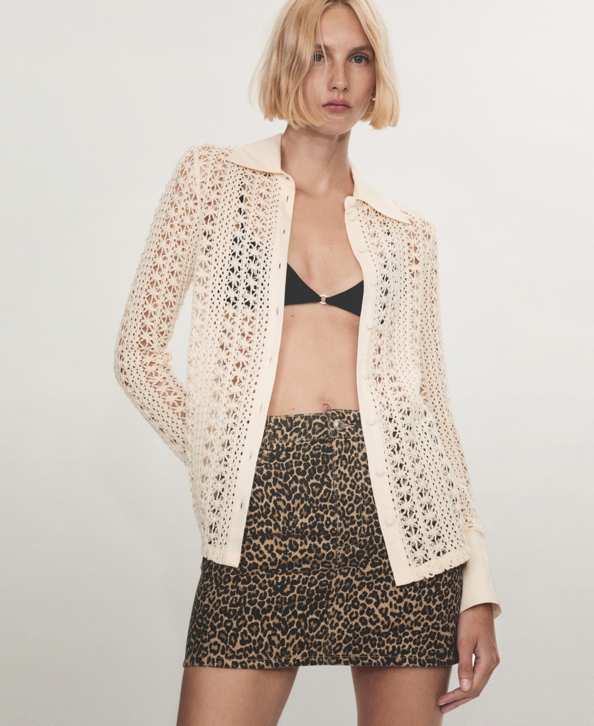 Mango Women's Leopard-Print Denim Mini-Skirt