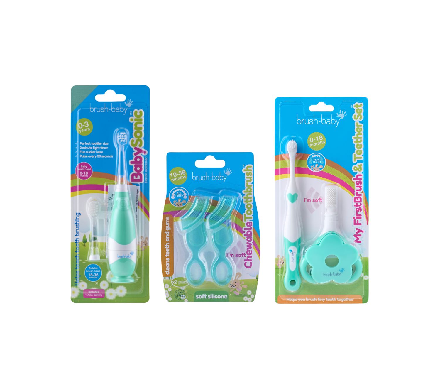 First Tooth Gift Set | Includes BabySonic Teal Electric Toothbrush, Baby's First Brush & Teether & Chewable Toothbrush